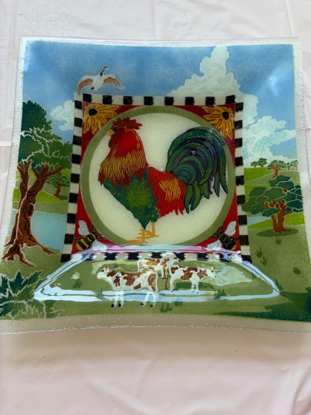 Peggy Karr Rooster Decorative Glass Tray